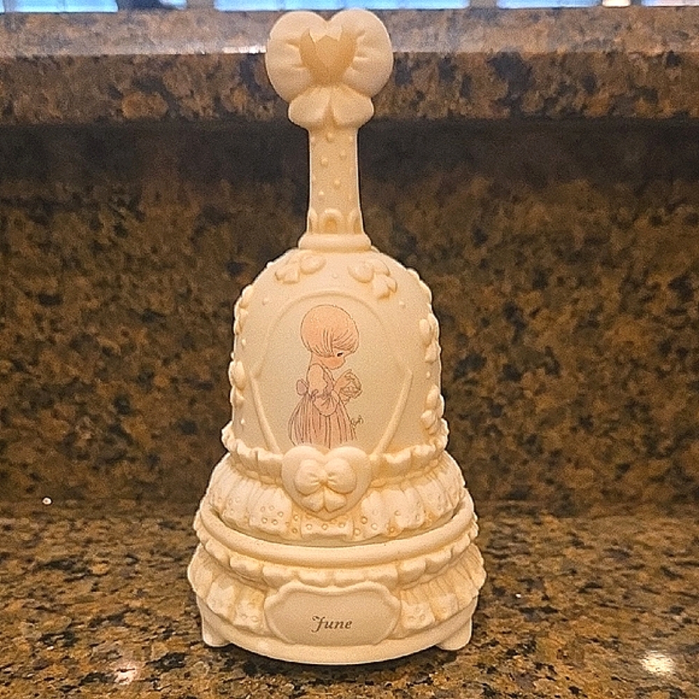 Precious Moments Vintage Porcelain Cream Bell with Bow and Heart Accents